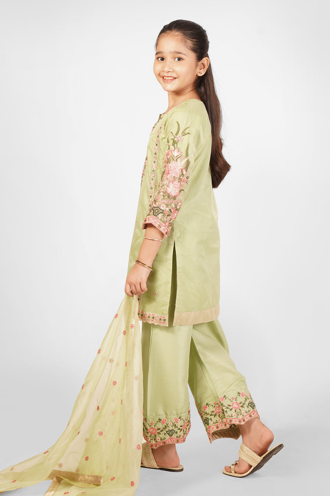 Greenish Beige Embroidered 3-Piece Suit RTWFDS-007