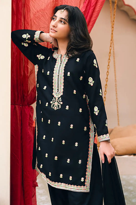 2 Piece Suit Black Embroidered Shirt and Trouser SFC-187