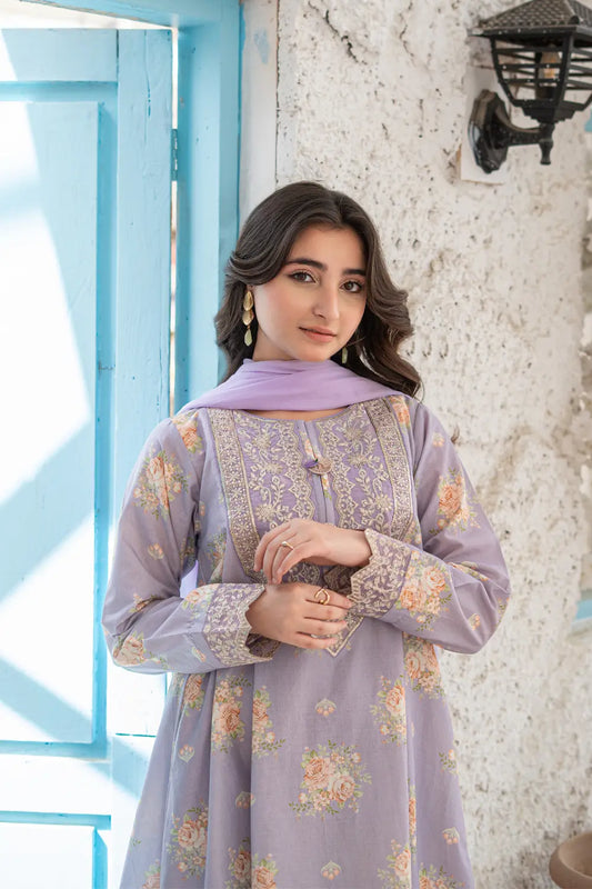 Lilac Embroidered Cotton Lawn Tunic Trouser 3 Piece Set T-ALP-EMB-023