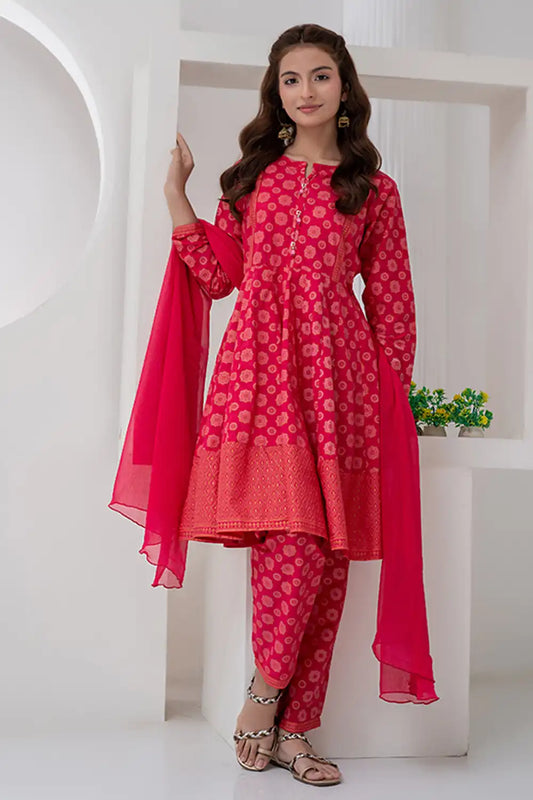 3 Piece Hot Pink Jacquard Eastern Phiswas JK-PRT-012