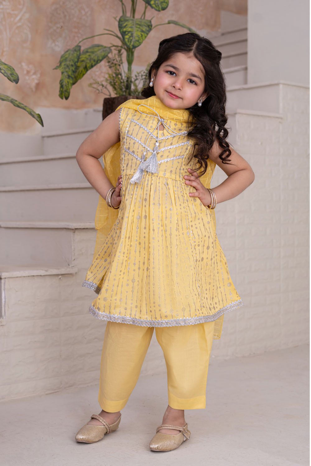 3 Piece Lawn Tunic with Shalwar for Girls Festive Wear K-MG-002