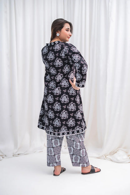 Women's Black Floral Lawn Co-Ord Set 2 Piece T-MC-TP-006