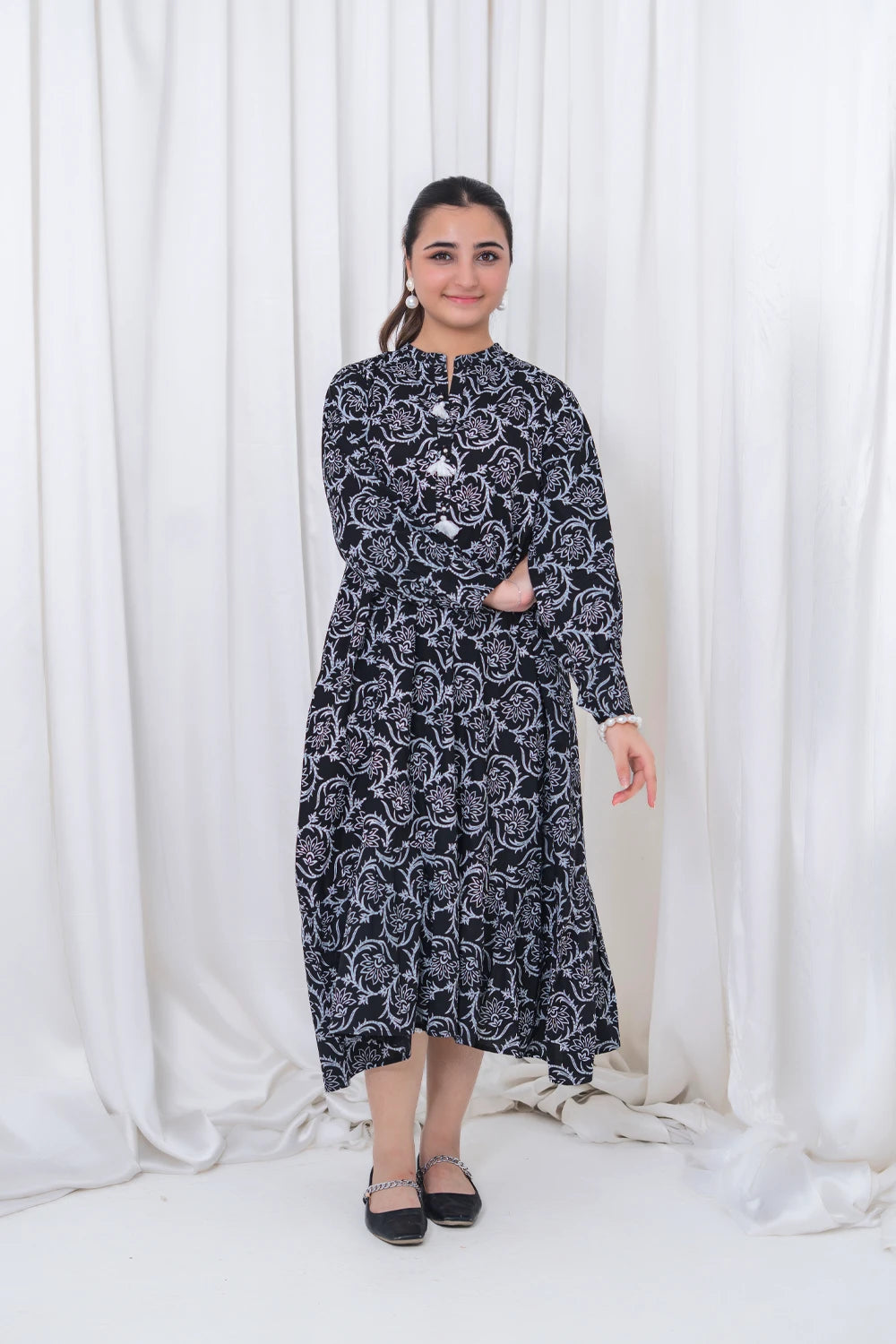 Women's Black Floral Lawn Maxi 1 Piece T-MC-TP-001