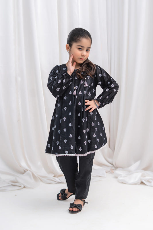 Girls Black Butti Lawn Tunic & Pants 2 Piece K-MC-TP-012