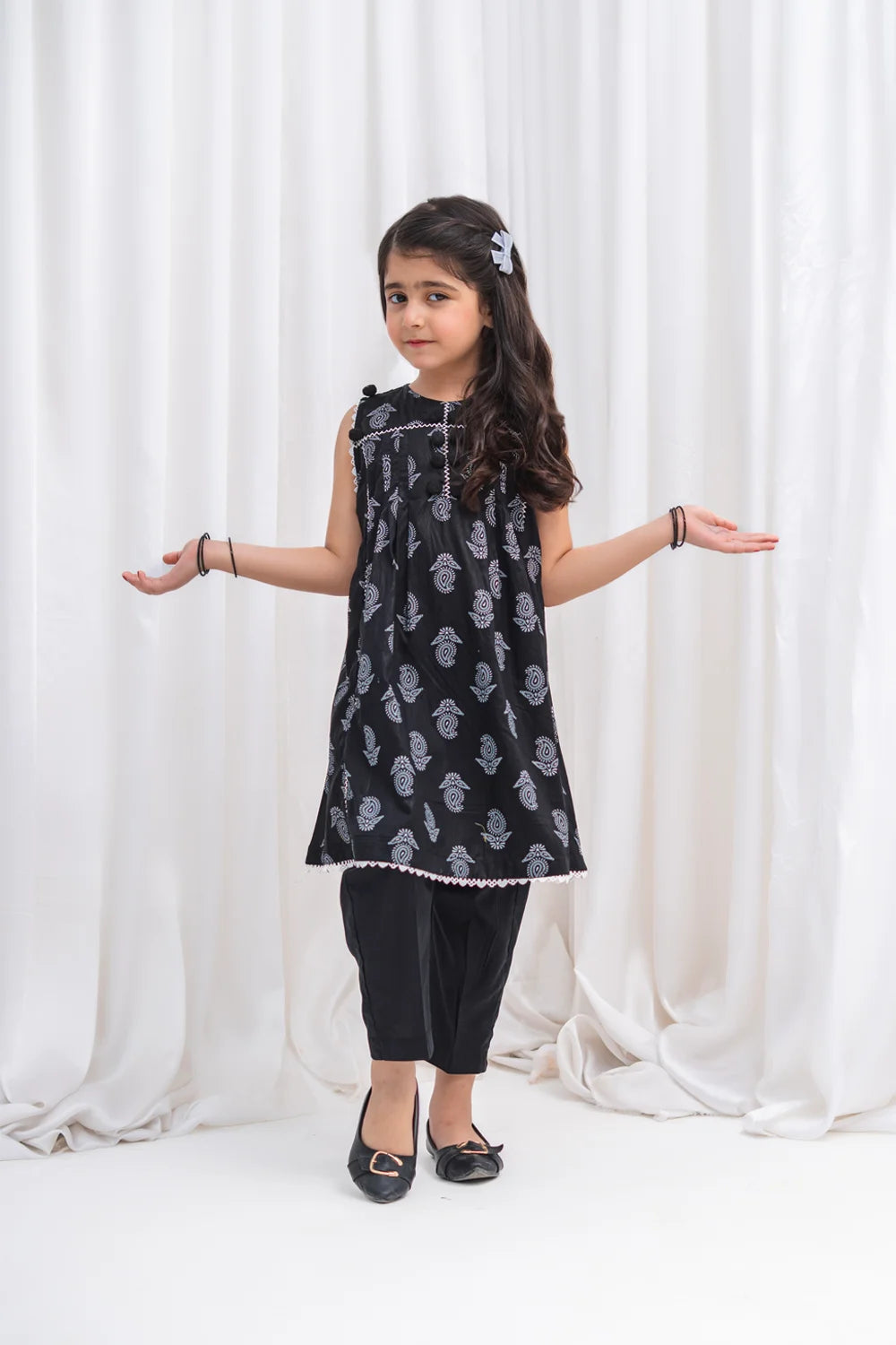 Girls Black Lawn Tunic & Straight Pants 2 Piece K-MC-TP-013