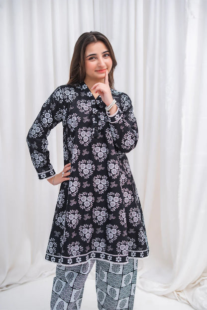 Women's Black Floral Lawn Co-Ord Set 2 Piece T-MC-TP-006