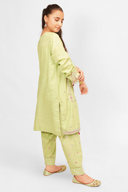 2 Piece Olive Green Embroidered Cotton Lawn Suit SFC-199