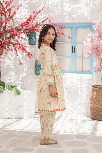Girls Mint Green Printed Flared Frock 2 Piece Set K-ALP-S26-002