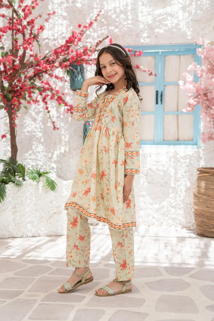 Girls Mint Green Printed Flared Frock 2 Piece Set K-ALP-S26-002