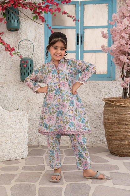 Girls Soft Pink Printed Panel Tunic 2 Piece Set K-ALP-S26-103