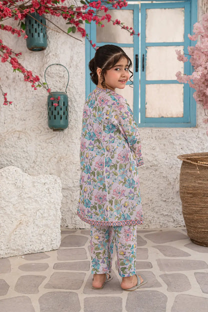 Girls Soft Pink Printed Panel Tunic 2 Piece Set K-ALP-S26-103