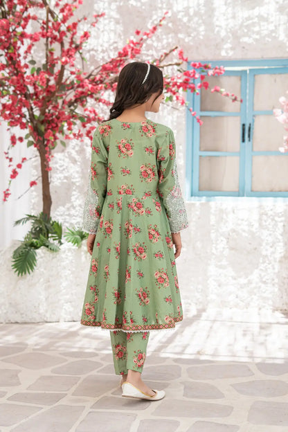Girls Sage Green Embroidered Anarkali Frock 2 Piece Set K-ALP-S26-111