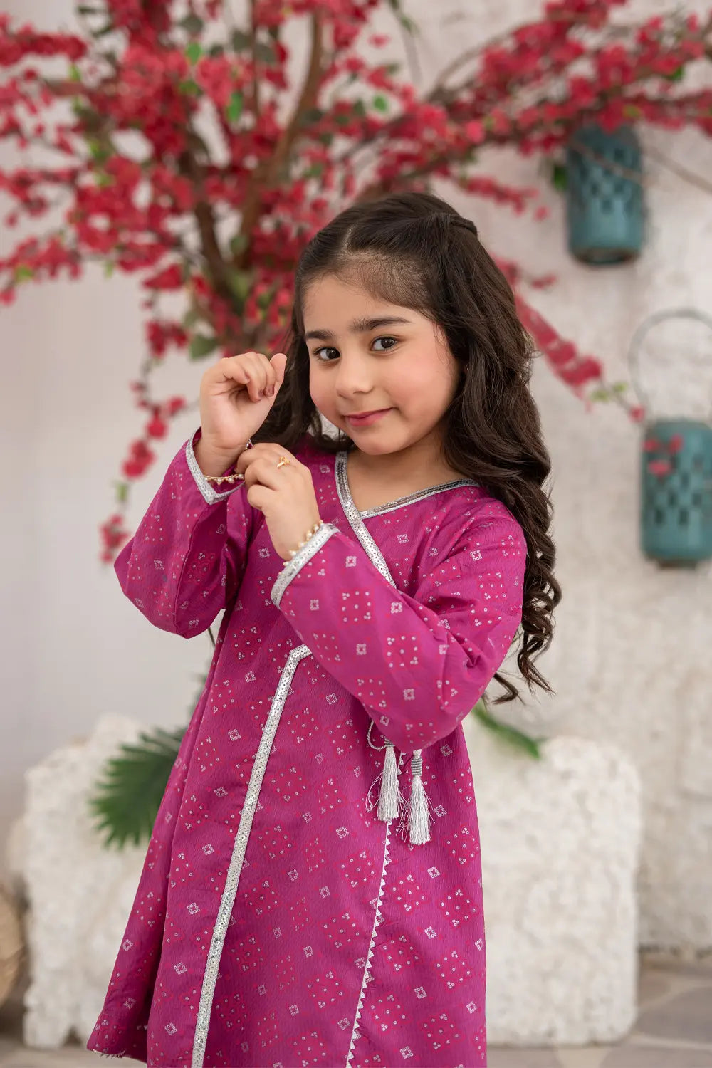 Girls Purplish Pink Printed Angrakha Gharara 2 Piece Set K-MG-024