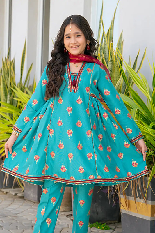 3 Piece Stitched Frock Digital Print Motifs Design K-SFC-013