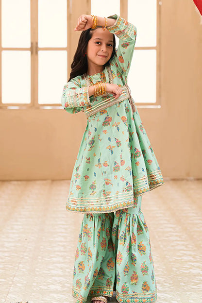 2 Piece Digital Print Festive Suit Floral Frock with Gharara MGF-011
