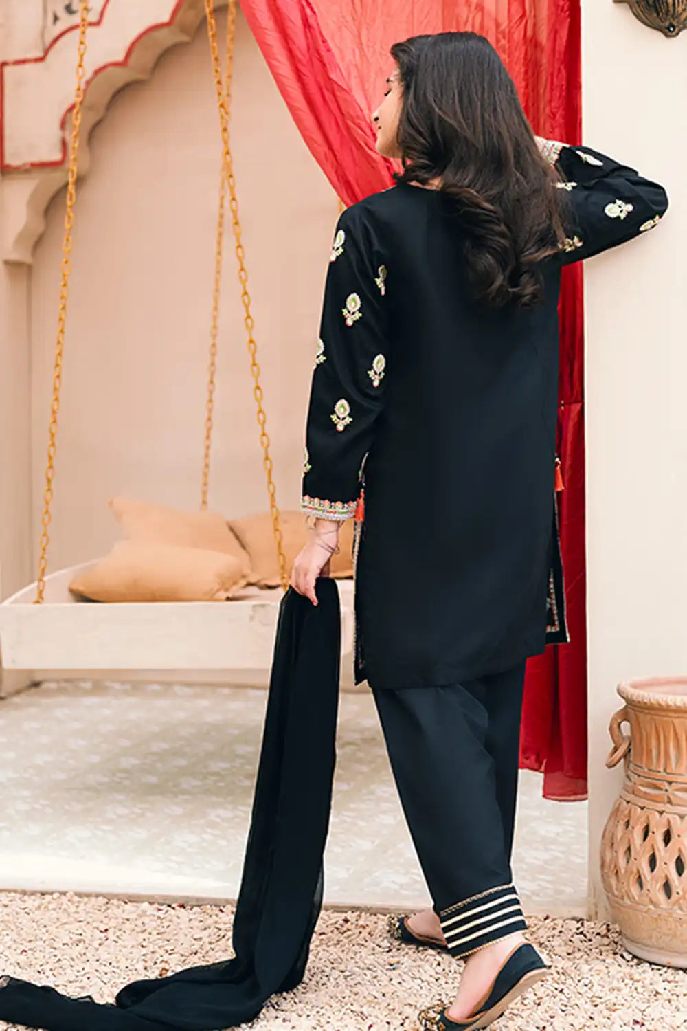 2 Piece Suit Black Embroidered Shirt and Trouser SFC-187