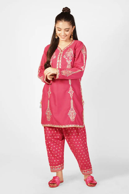2 Piece Embroidered Suit table printed trouser SFC-198