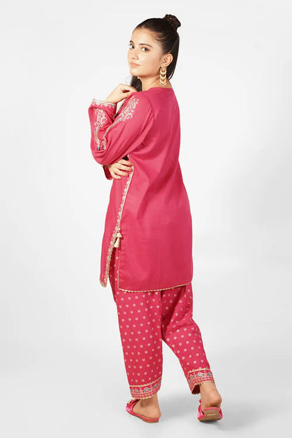 2 Piece Embroidered Suit table printed trouser SFC-198