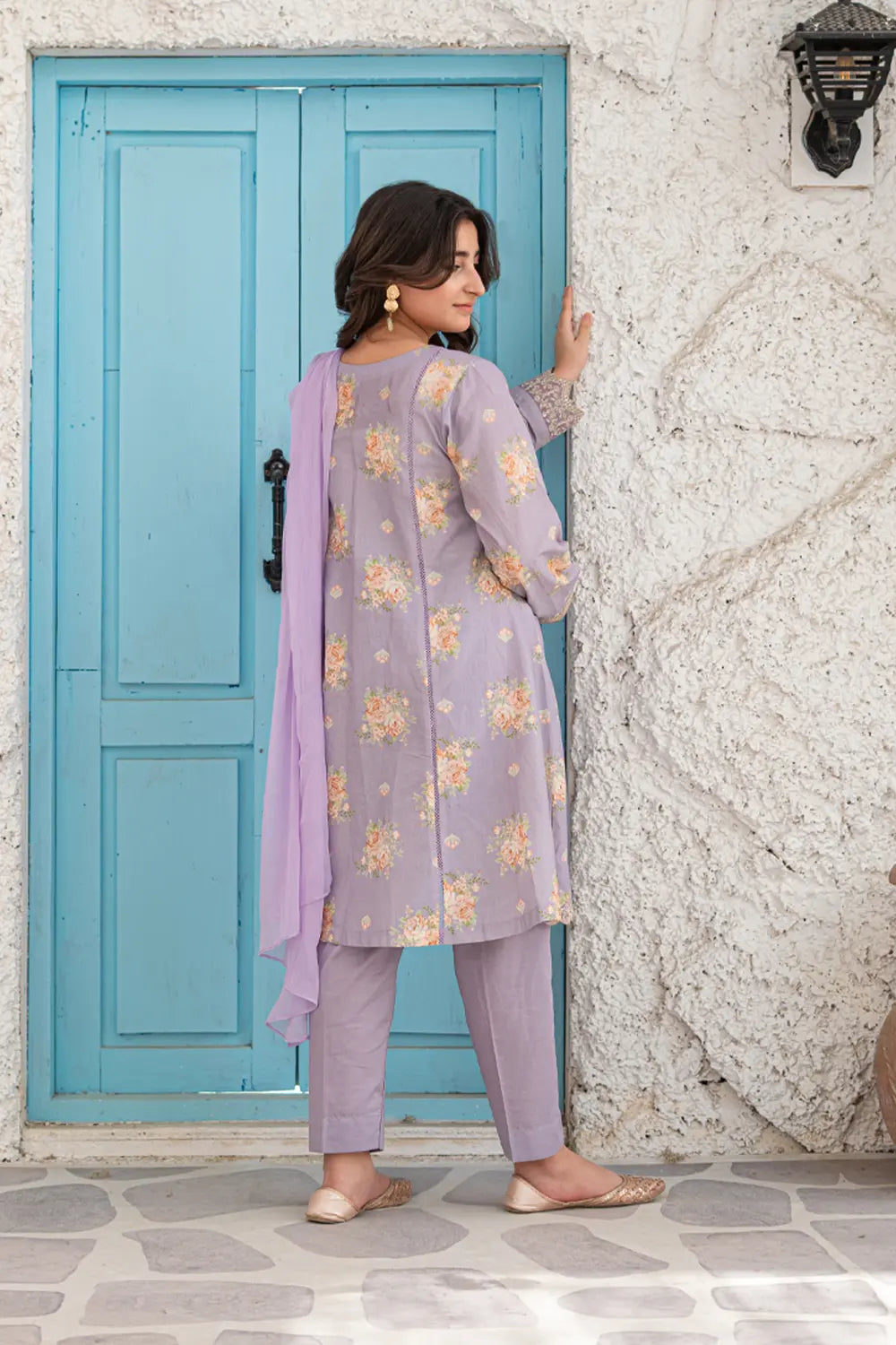 Lilac Embroidered Cotton Lawn Tunic Trouser 3 Piece Set T-ALP-EMB-023
