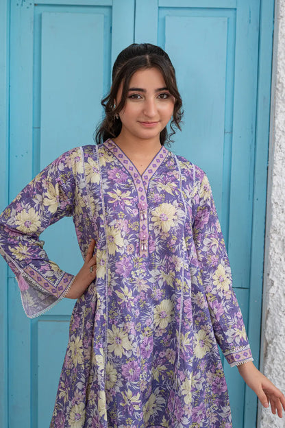 Lavender Printed Cotton Lawn Top Shalwar 2 Piece Set T-ALP-S26-017